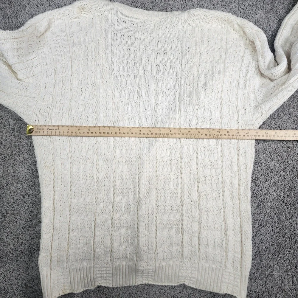 Vintage Van Heusen Cardigan Mens Medium Sweater Ivory Cable Knit Grandpa Coastal